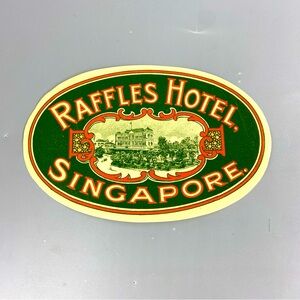 Vintage Hotel Luggage Label Singapore Raffles Hotel 1920’s Paper Ephemera